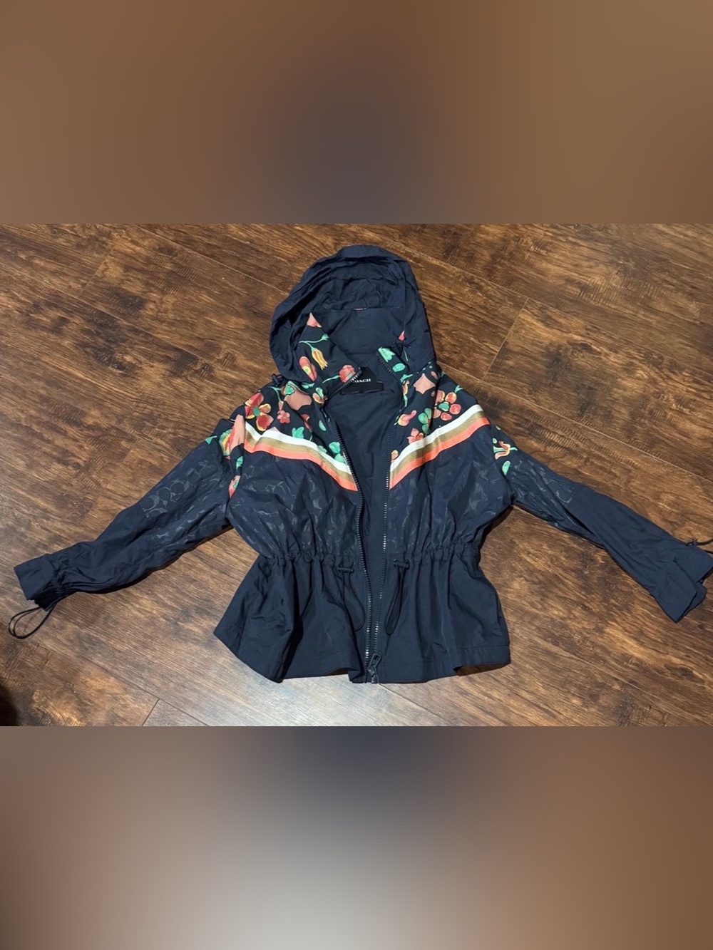 Coach navy floral paisley windbreaker/raincoat